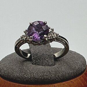 14K White Gold Amethyst Diamond Ring 3 Grams Size 4.75